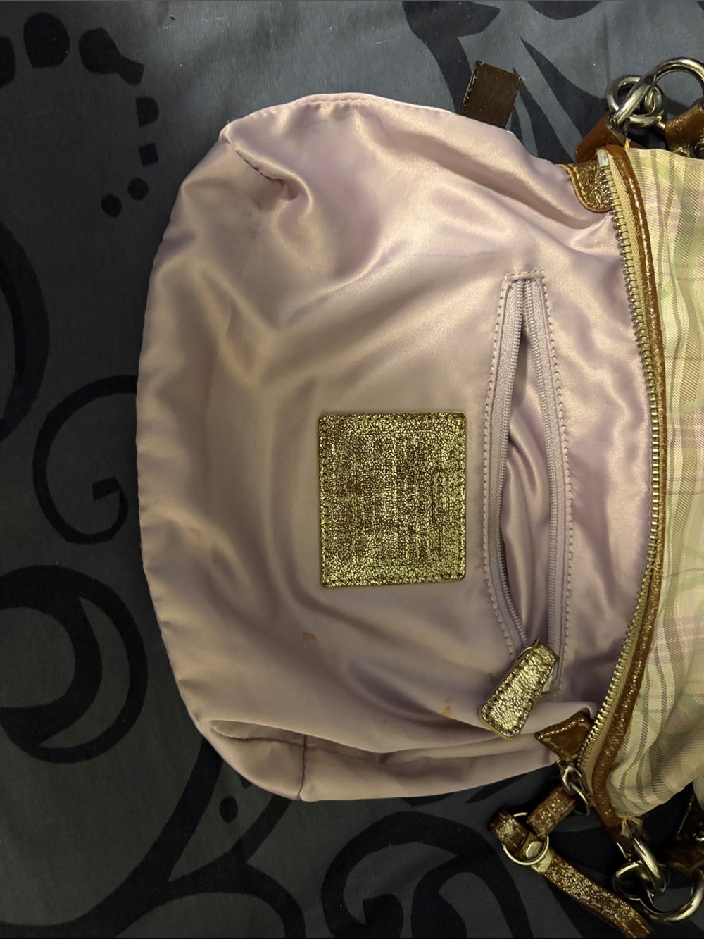 Y2K Coach Lavender Satin Shoulder Bag with Gold Hardware